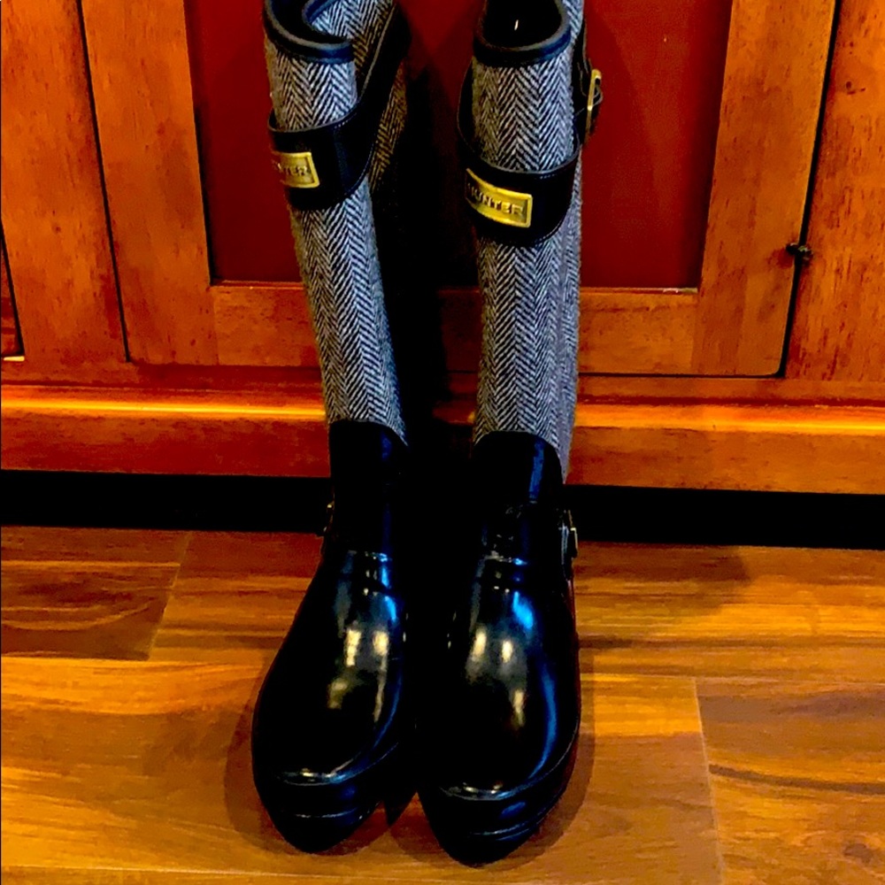 Hunter herringbone black rain boots